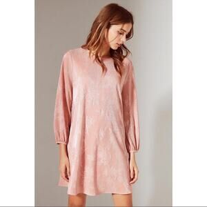 NWT Urban Outfitters Mary Kate Pleated Floral Shift Dress long sleeve rose sz xs